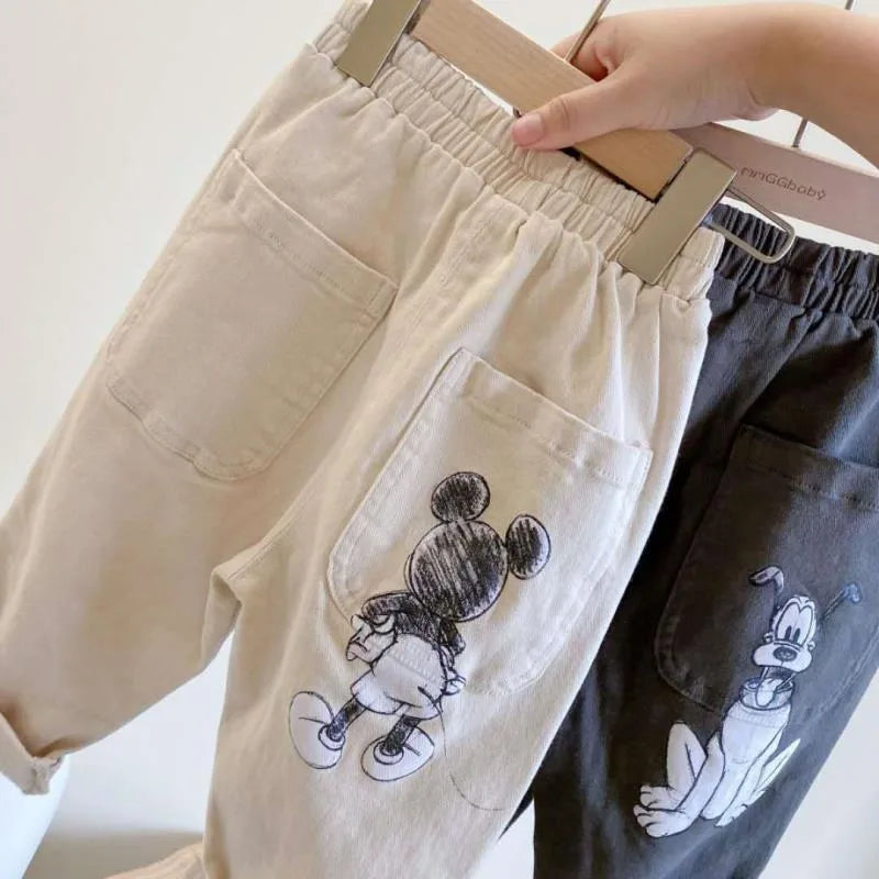 Boys Mickey Mouse Embroidered Denim Pants (4-6 Years) - Spring Casual Trousers