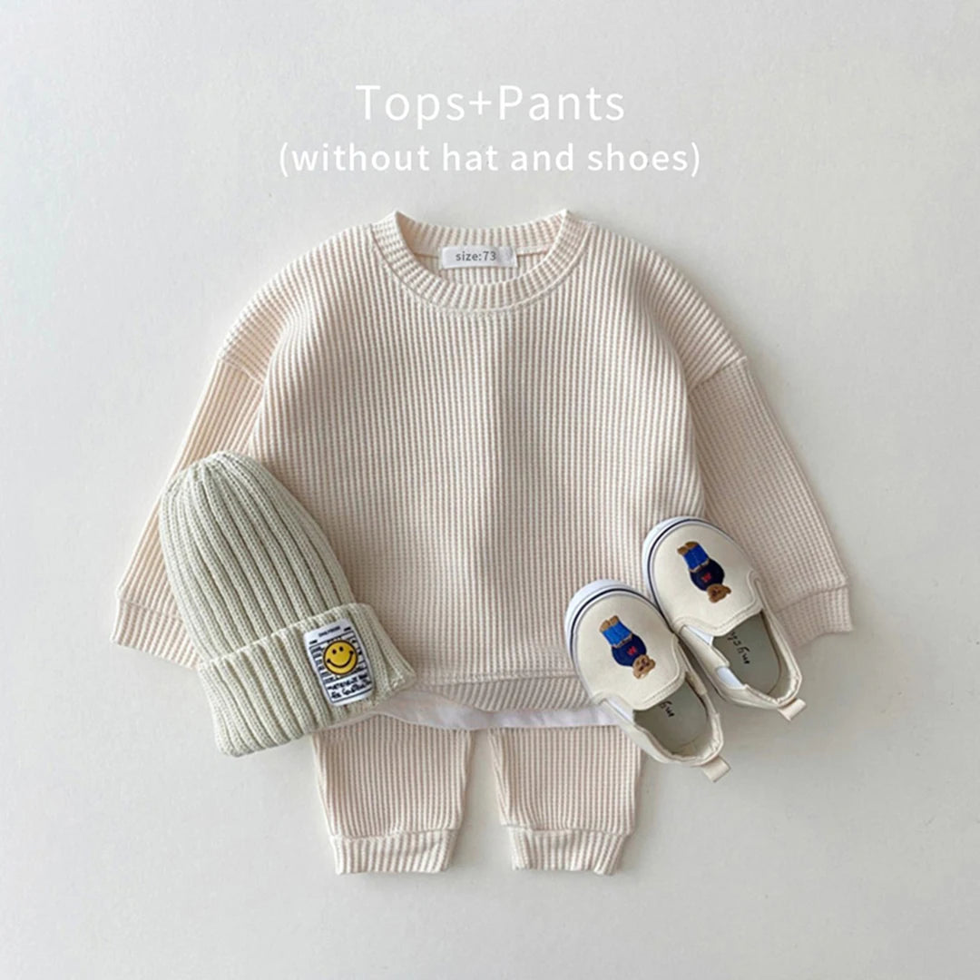 Two-Piece Baby Outfit (0-6 Years) - Waffle Cotton Sweatshirt & Pants Set