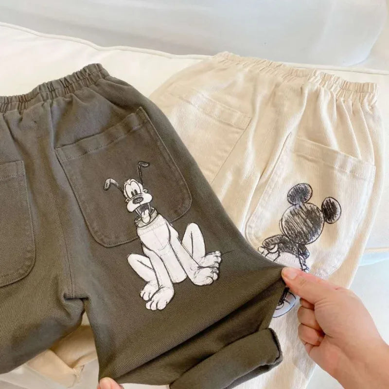 Boys Mickey Mouse Embroidered Denim Pants (4-6 Years) - Spring Casual Trousers