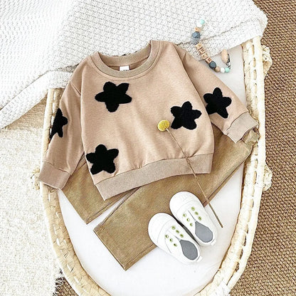 Newborn/Toddler Cotton Suit (1-3 Years) - Star/Flower Pullover & Loose Pants