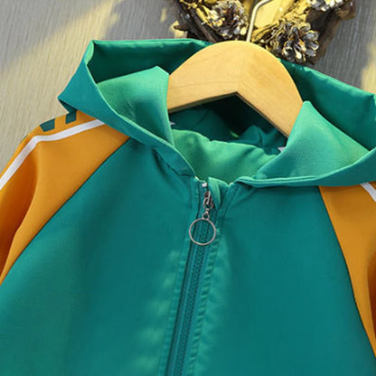 Boys' Green Baseball Jacket Hooded Active Jacket