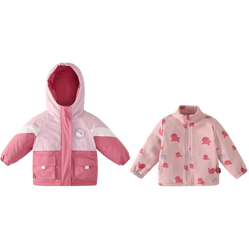 Windproof Baby Winter Coat Set  Two-Piece Hooded Jacket