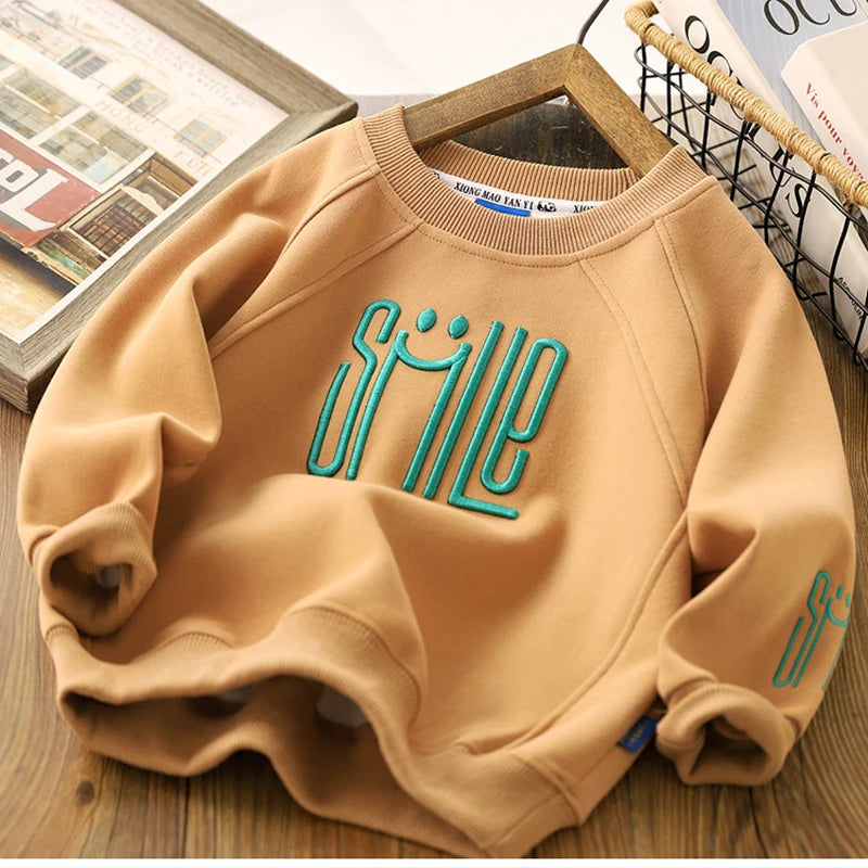 Boys Long Sleeve Shirt (3-12 Years) - Letter & Smile Print Autumn Sweatshirt