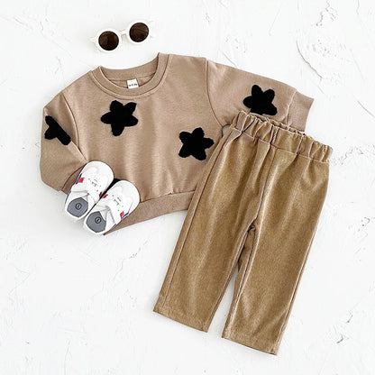 Newborn/Toddler Cotton Suit (1-3 Years) - Star/Flower Pullover & Loose Pants