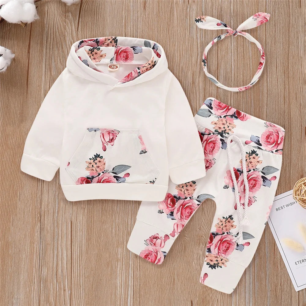 Pink Baby Girl Floral Hooded Outfit