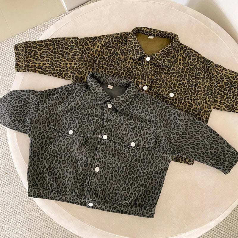 Leopard Print Unisex Kids Jacket (3-12 Years) - Oversized Corduroy Coat