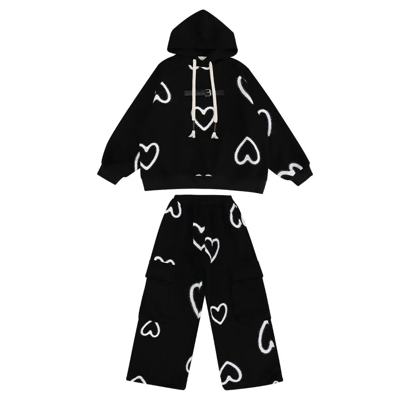 Heart Girls Sport Suit 2pcs (7-13 Years) - Hooded Sweatshirt & Pants Tracksuit