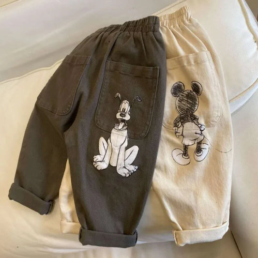 Boys Mickey Mouse Embroidered Denim Pants (4-6 Years) - Spring Casual Trousers