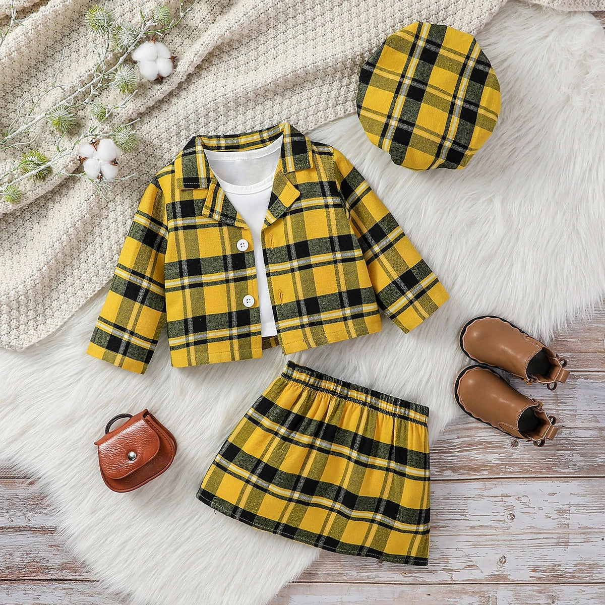 Plaid Long Sleeve Jacket & Skirt For Streetwear