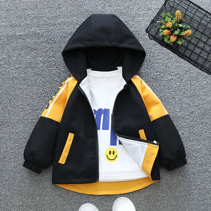 Boys' Black Baseball Jacket Hooded Active Jacket