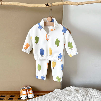 Popsicle Print Infant Boys Winter Set (1-3Y) - Warm Half Zipper Pullover & Pants