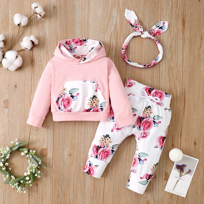 Pink Baby Girl Floral Hooded Outfit