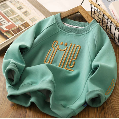 Boys Long Sleeve Shirt (3-12 Years) - Letter & Smile Print Autumn Sweatshirt