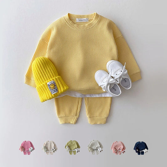 Two-Piece Baby Outfit (0-6 Years) - Waffle Cotton Sweatshirt & Pants Set