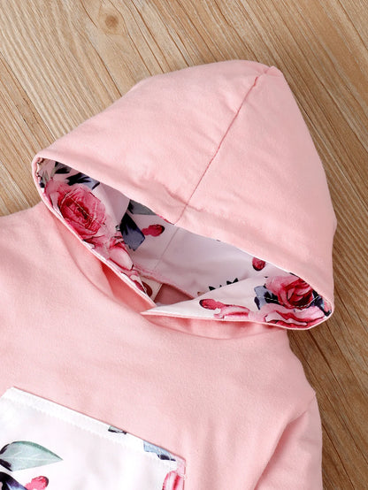 Pink Baby Girl Floral Hooded Outfit