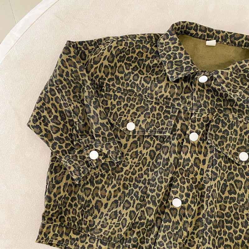 Leopard Print Unisex Kids Jacket (3-12 Years) - Oversized Corduroy Coat