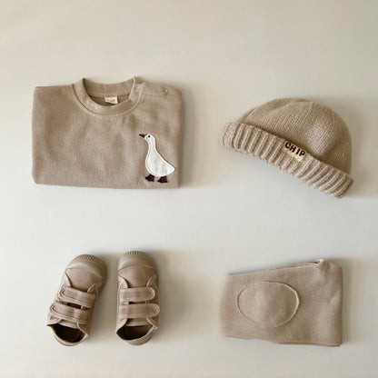 Goose & Bear Pattern Baby Outfit (1-3 Years) - Cotton Long Sleeve Top & Pants Set