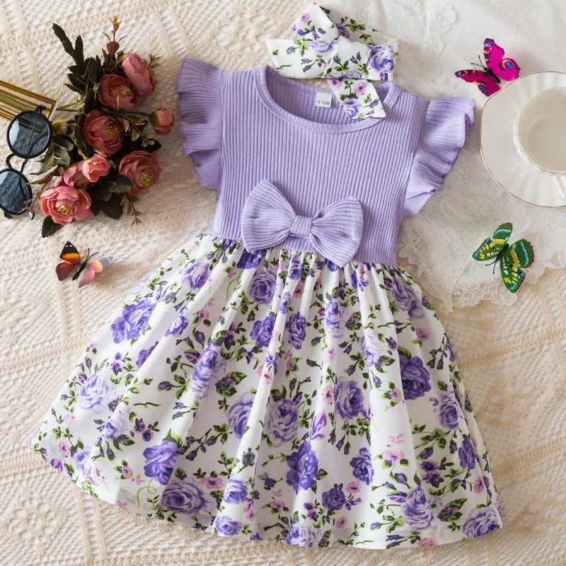 Floral Print Toddler Dress (0-3 Years) - Flying Sleeve Easter Dress