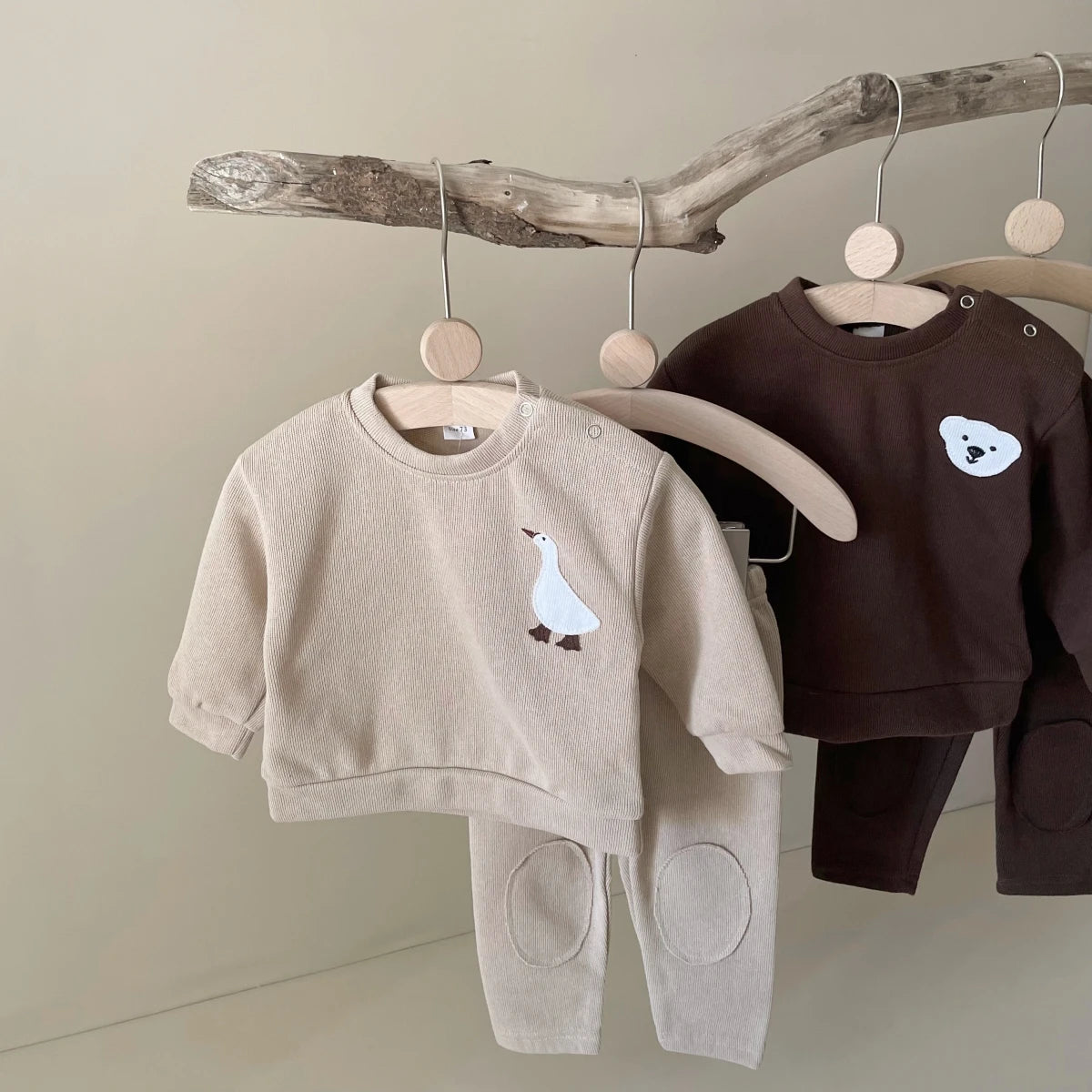 Goose & Bear Pattern Baby Outfit (1-3 Years) - Cotton Long Sleeve Top & Pants Set