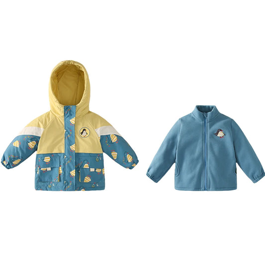 Windproof Baby Winter Coat Set  Two-Piece Hooded Jacket