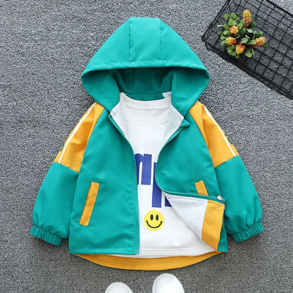 Boys' Green Baseball Jacket Hooded Active Jacket