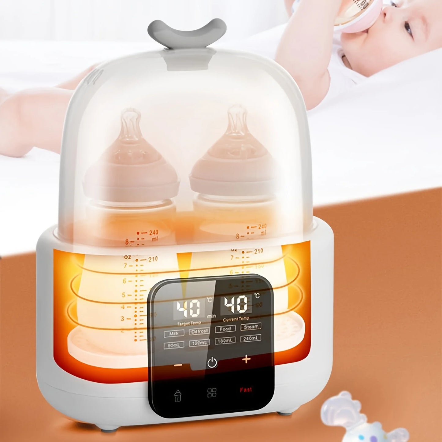 Baby Bottle Warmer with Timer & Temp Control for Formula, Breastmilk, Food Jars, Auto Shut-Off, Compact for Travel