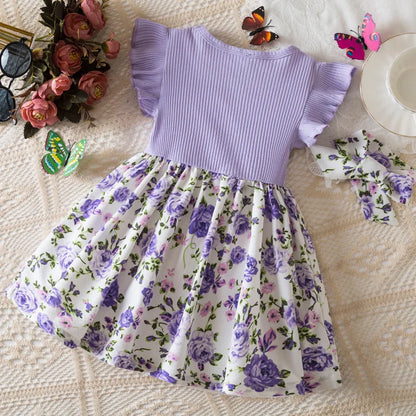 Floral Print Toddler Dress (0-3 Years) - Flying Sleeve Easter Dress