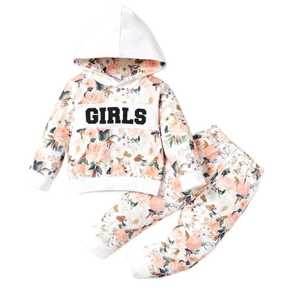 Girls Flower Hoodie SweatSuit Set (1-3 Years) - Casual Winter Wear