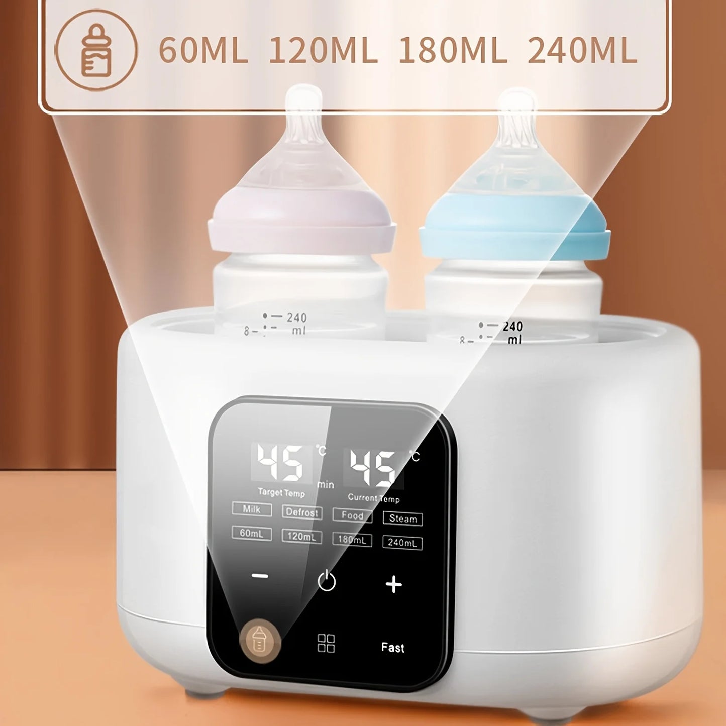 Baby Bottle Warmer with Timer & Temp Control for Formula, Breastmilk, Food Jars, Auto Shut-Off, Compact for Travel
