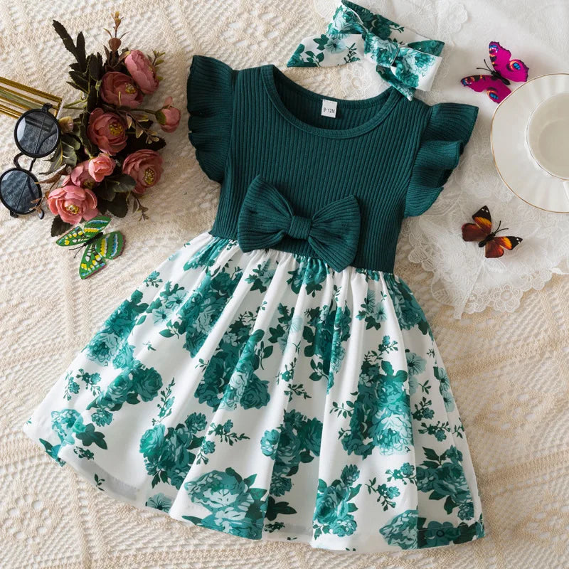 Floral Print Toddler Dress (0-3 Years) - Flying Sleeve Easter Dress