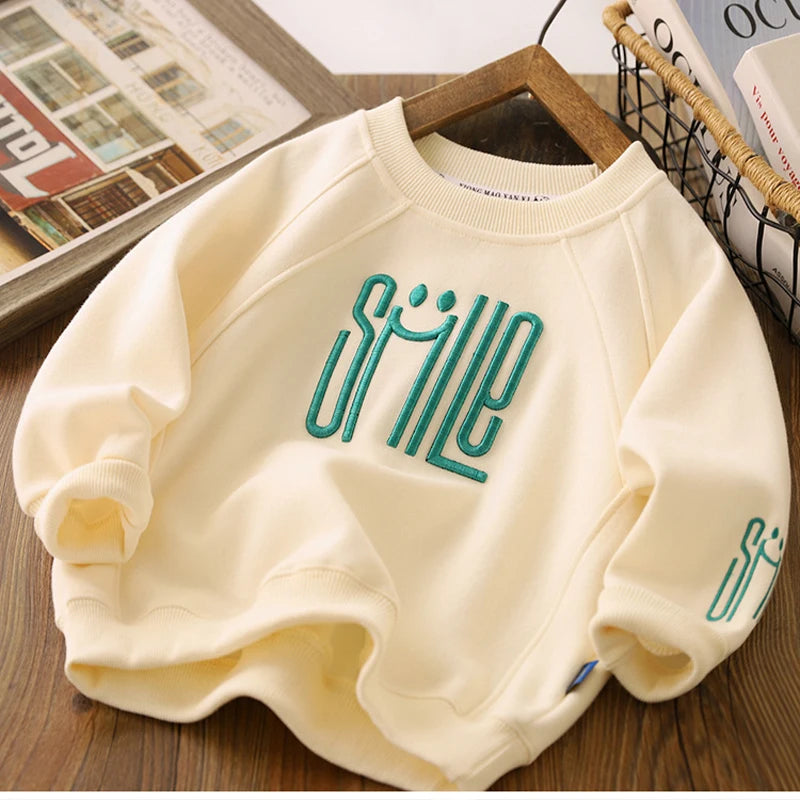 Boys Long Sleeve Shirt (3-12 Years) - Letter & Smile Print Autumn Sweatshirt