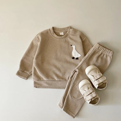 Goose & Bear Pattern Baby Outfit (1-3 Years) - Cotton Long Sleeve Top & Pants Set